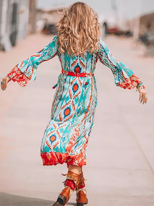 Casual Cotton Aztec Print Dress