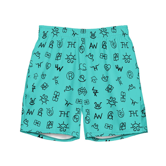 Yeehaw Turquoise Cattle Brands Men's Swim Trunks