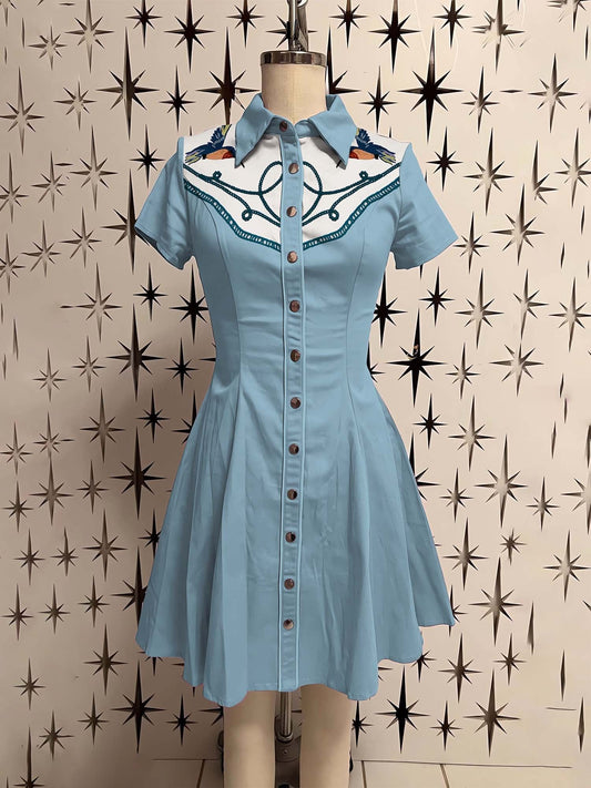 Swallow Printed Shirt Dress