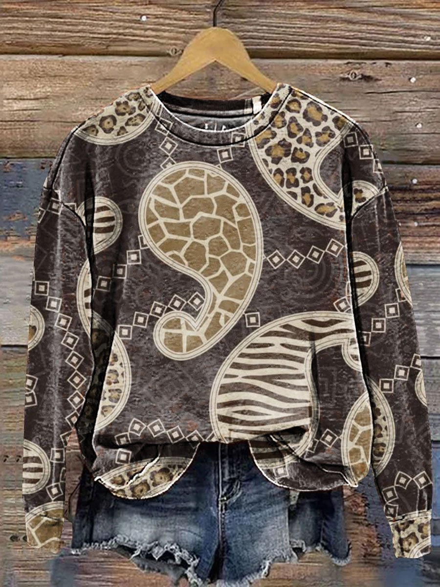 Leopard Geometric Art Print Casual Sweatshirt