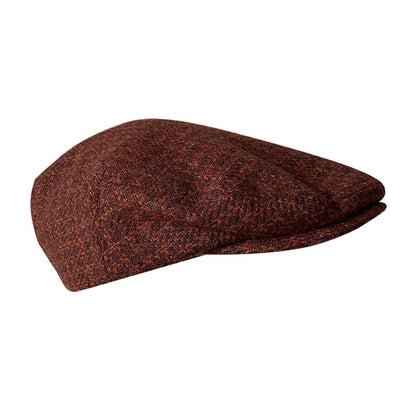 THE PEAKED Marl Flat Hat Wine-Harris Tweed