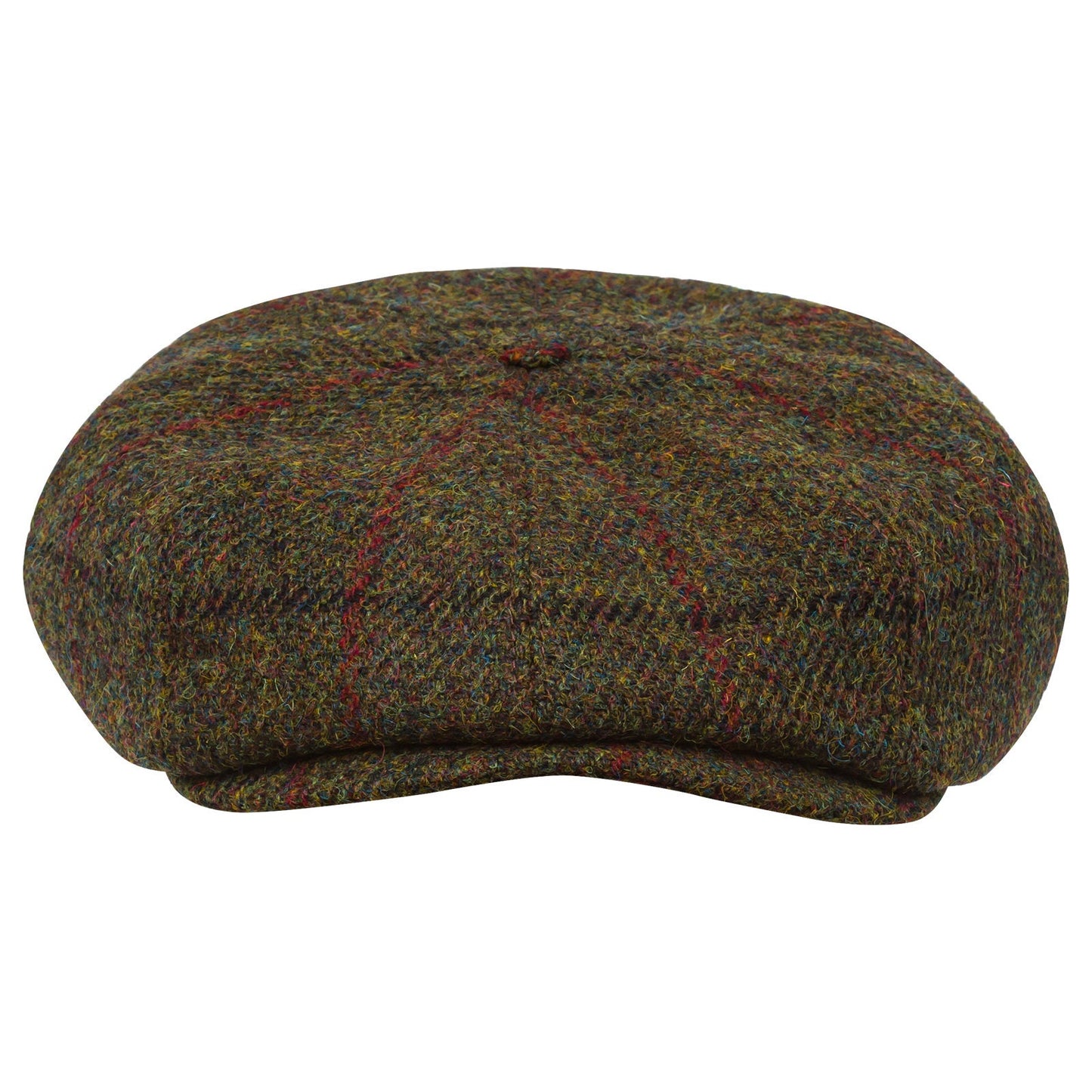 PEAKED CAPS Genuine Scottish Harris Tweed 8 Panels Man Cap Wool Large Crown GREEN-RED