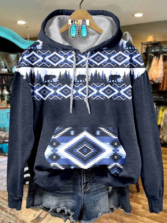 Blue Aztac Print Casual Hoodie Sweatshirt