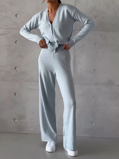 Women's Casual Solid Color Knitted Pants Suit