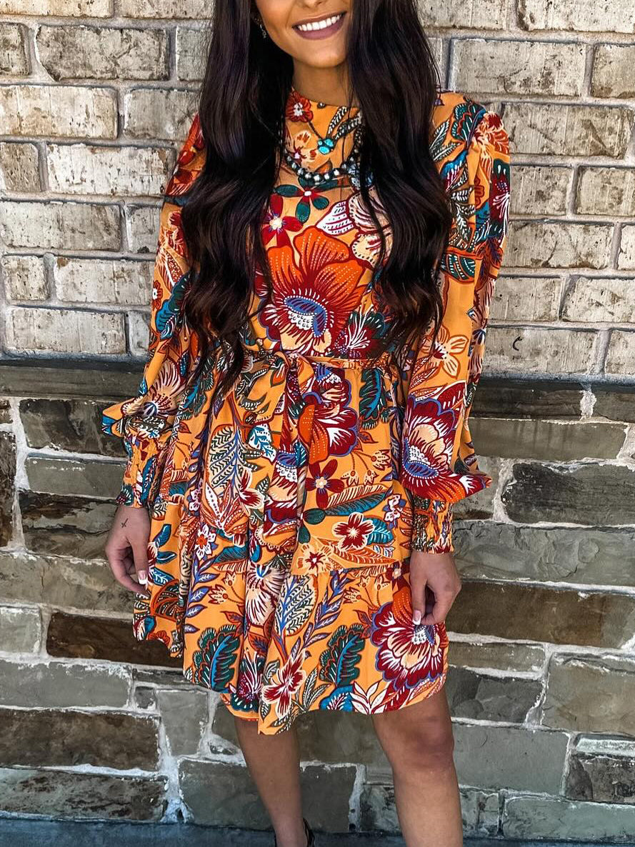 Boho Style Flower Print Dress