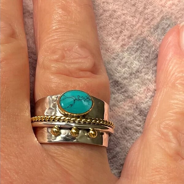 Promotion 70% OFF-Turquoise Wide Band Ring