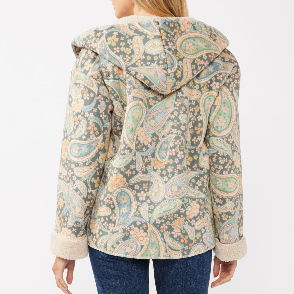 Paisley Floral Print Fleece Casual Jacket