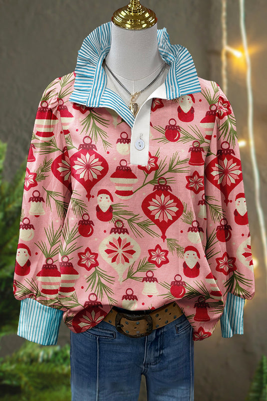 Sweet Christmas Lights Puff Sleeve Blouse