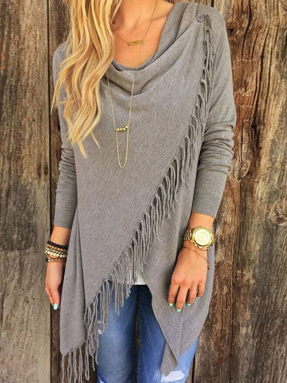 Women's Mid-Length Slim-Fit Fringed Bias-Knit Sweater