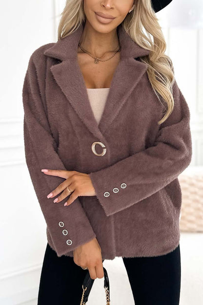 Women's casual lapel solid color short coat