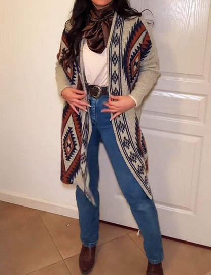 Women's Aztec Knit Printed Cardigan