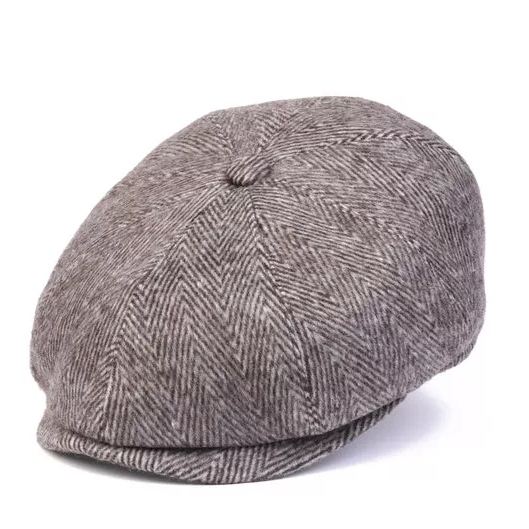 Herringbone Wool 8 Panels Newsboy Cap, PEAKED  Hat