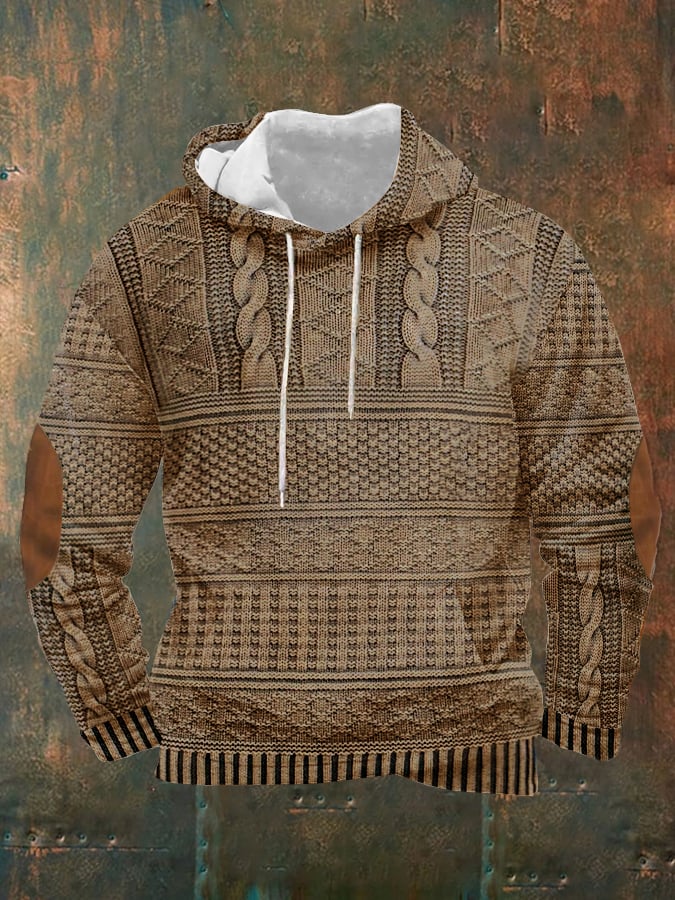 Men's Vintage Knitted Print Hoodie