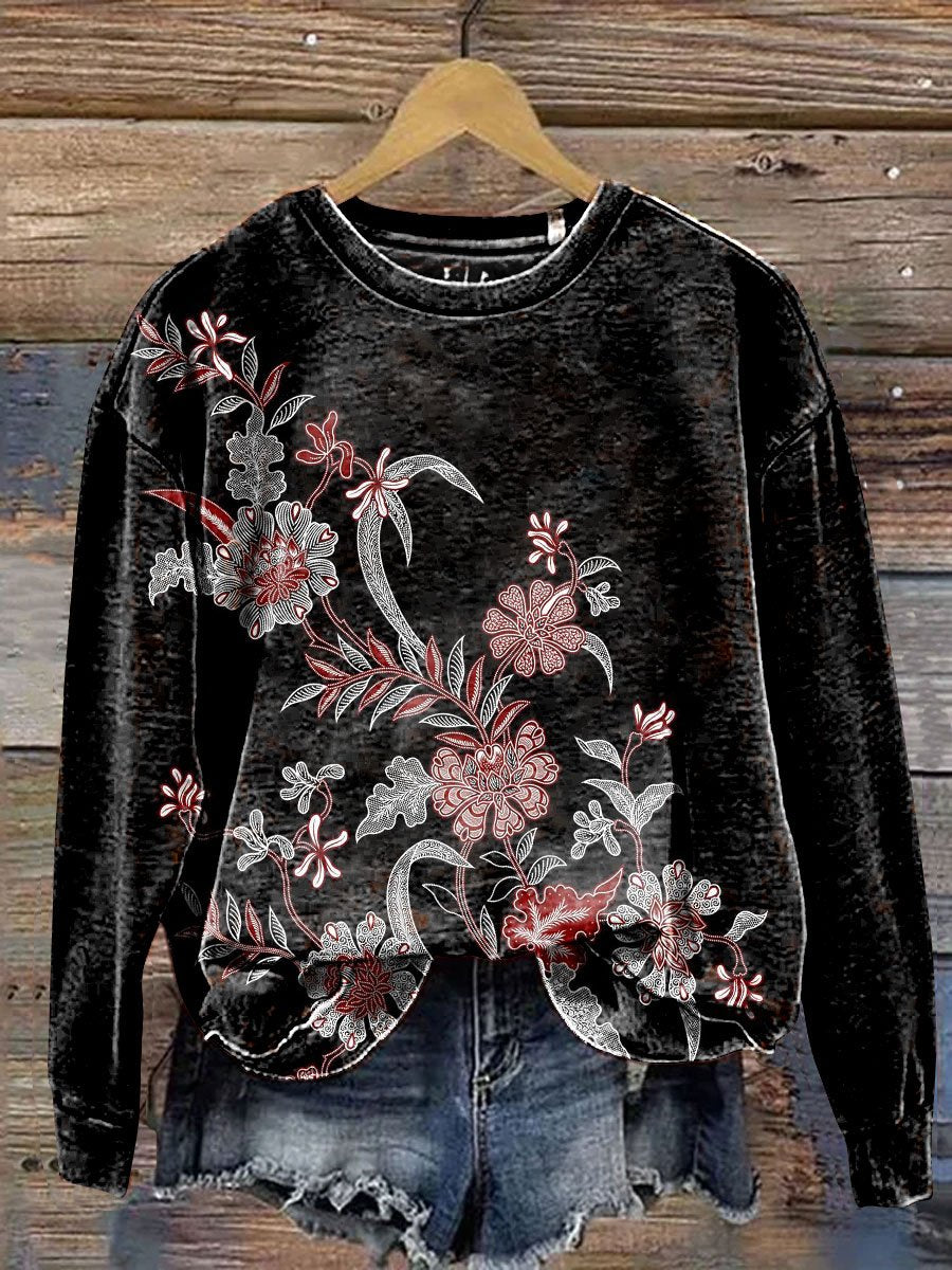 Vintage Floral Fine Art Print Casual Sweatshirt