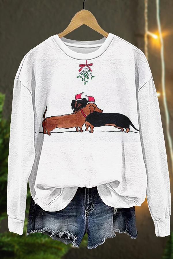 Cute Christmas Dachshund Print Sweatshirt