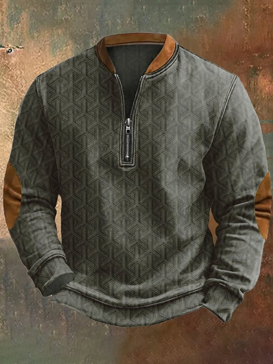 Men's Casual Vintage Geometric Knitted Jacquard Sweatshirt