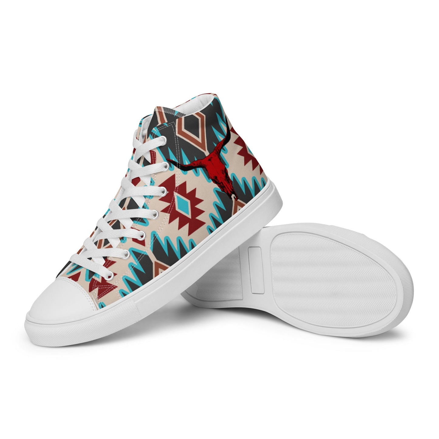 Red Aztec Bull Women__ high top canvas shoes