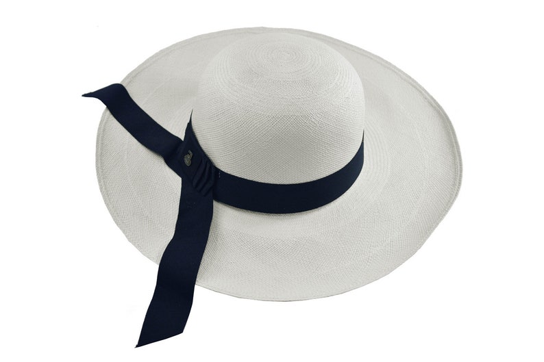 Classy Long Brim White | Black Band | Genuine Panama Hat | Toquilla Straw | Handwoven in Ecuador - EA - HatBox Included