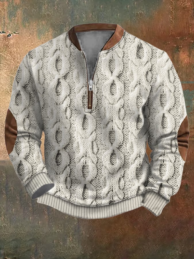 Men's Vintage Printed Casual Zipper Sweatshirt