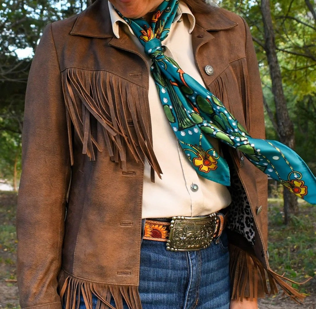 Brown lapel blazer fringed jacket