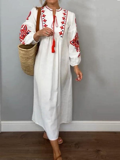 Women's Embroidered Casual V-neck Dress