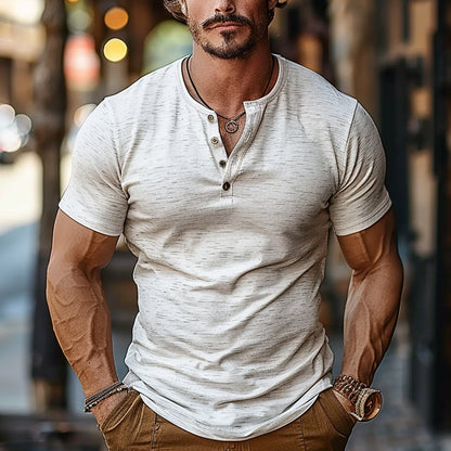 Men's Vintage Short Sleeve Casual Henley T-Shirt