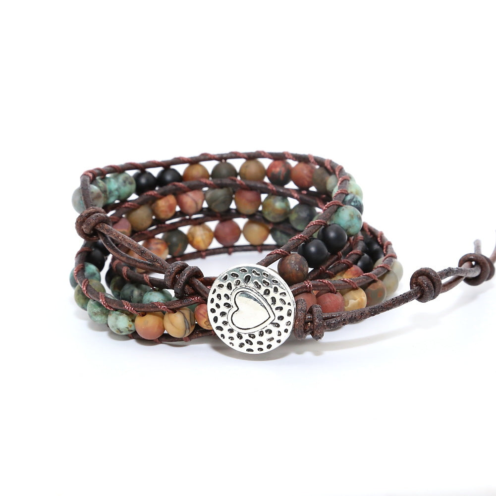 Unisex Natural Turquoise Beaded Multi-layer Ethnic Style Bracelet