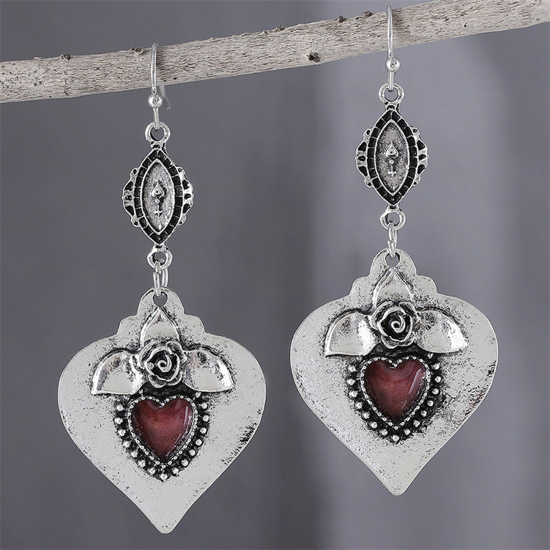 Carved Rose Heart Gemstone Earrings