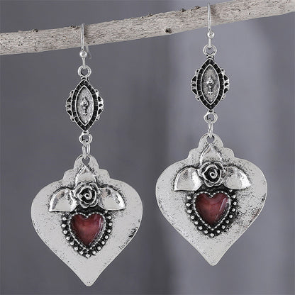 Carved Rose Heart Gemstone Earrings