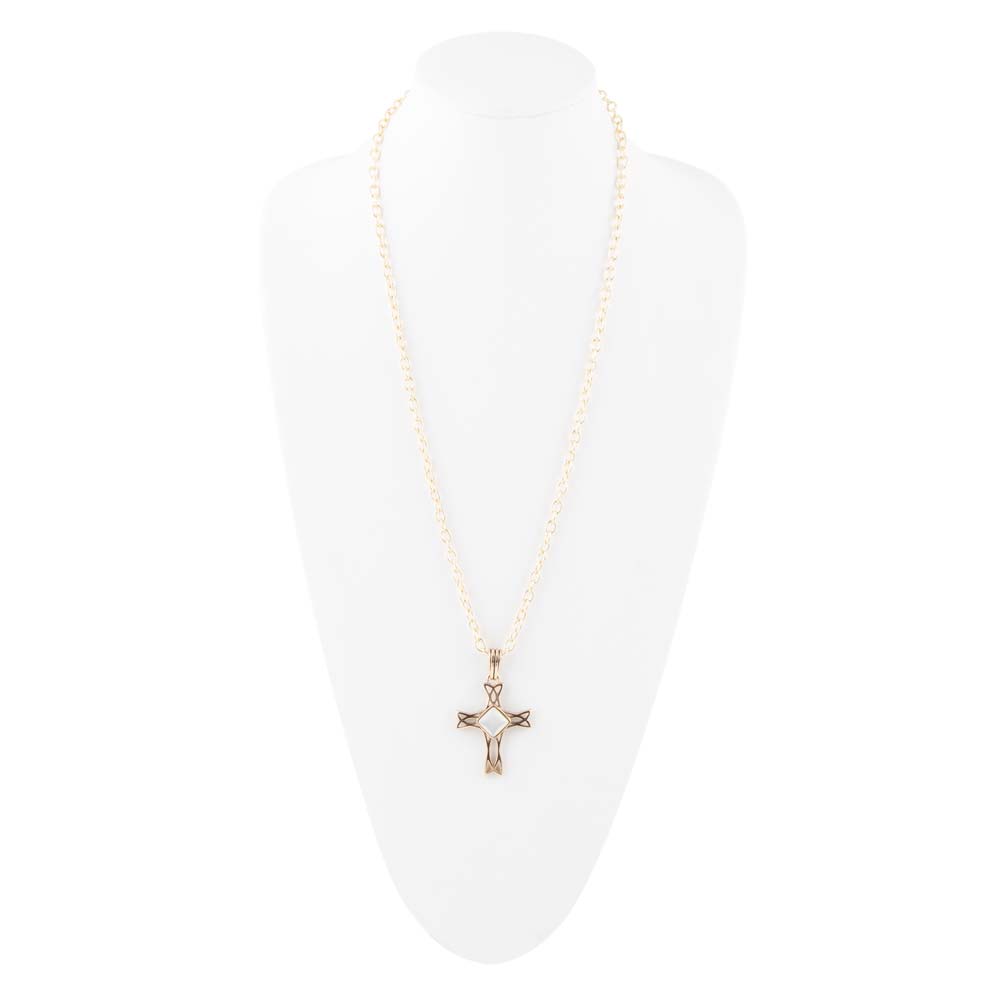 Barse The Light White Mother of Pearl Cross Pendant Golden Necklace