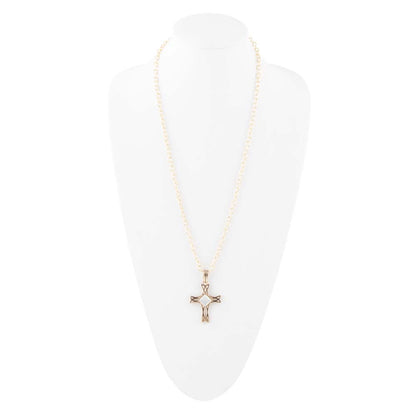 Barse The Light White Mother of Pearl Cross Pendant Golden Necklace