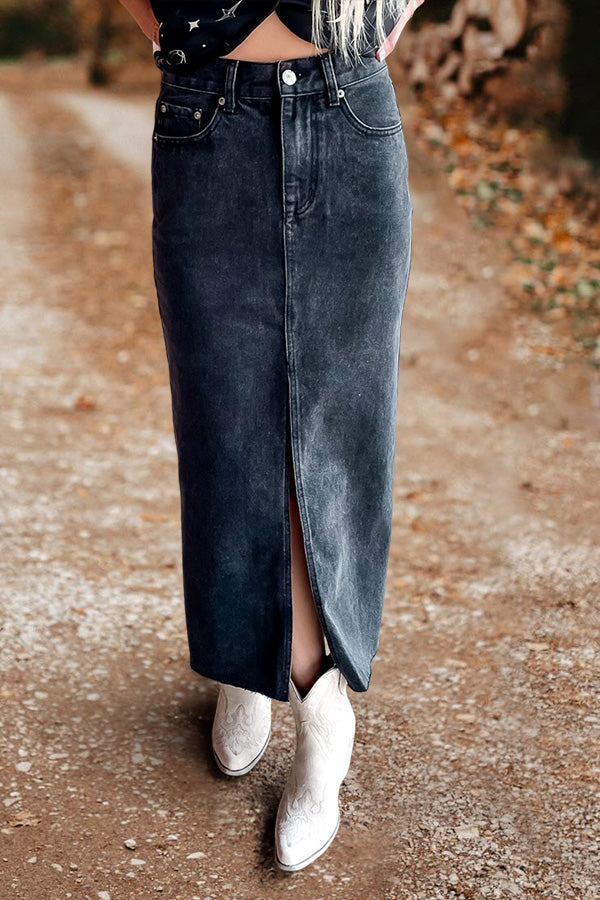 Washed Slit Denim Skirt