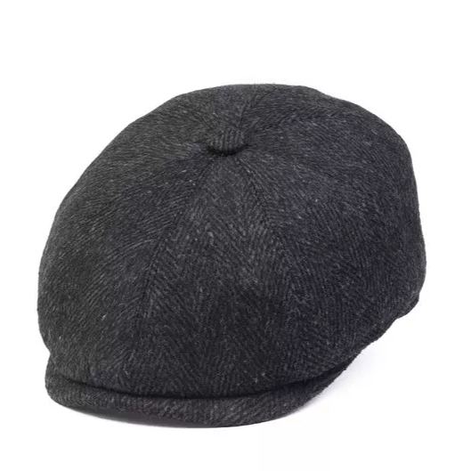 Herringbone Wool 8 Panels Newsboy Cap, PEAKED  Hat