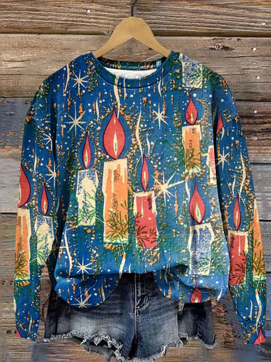 Vintage Christmas Candles Art Print Casual Sweatshirt