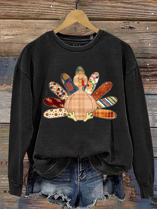 Patchwork Turkey Fall Casual  Sweatshirt