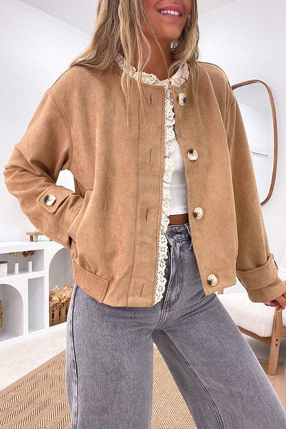 Women's Casual Lace Patchwork Pocket Jacket