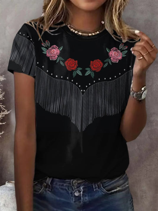 Women's Retro Western Style Printed Casual T-Shirt