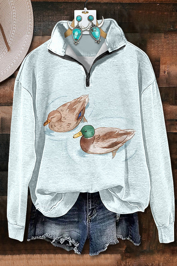 Duck Print Zipper Sweatshirt