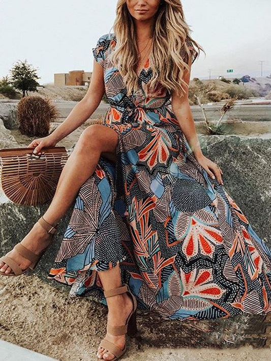 western print maxi dress