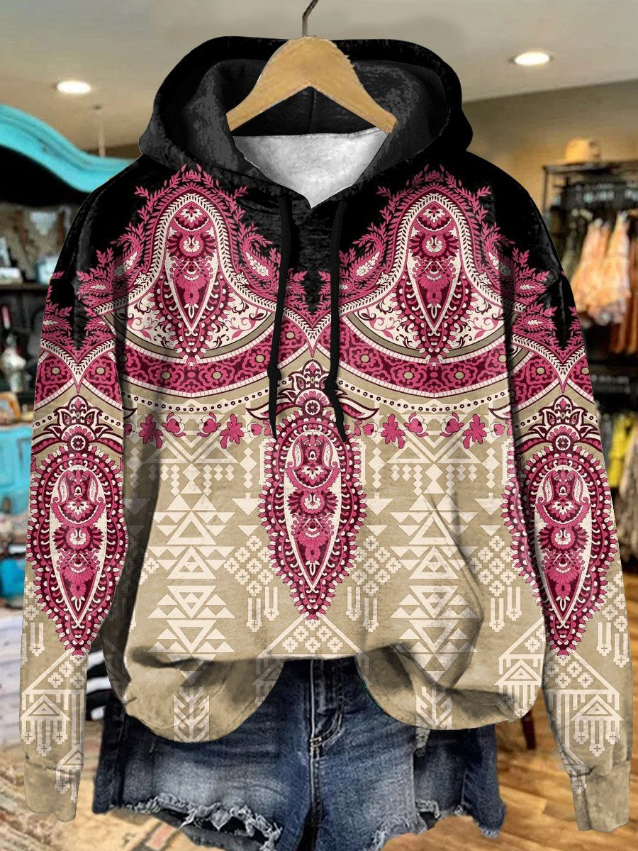 Retro Geometric Ethnic Flowers Art Print Casual Hoodie Sweatshirt