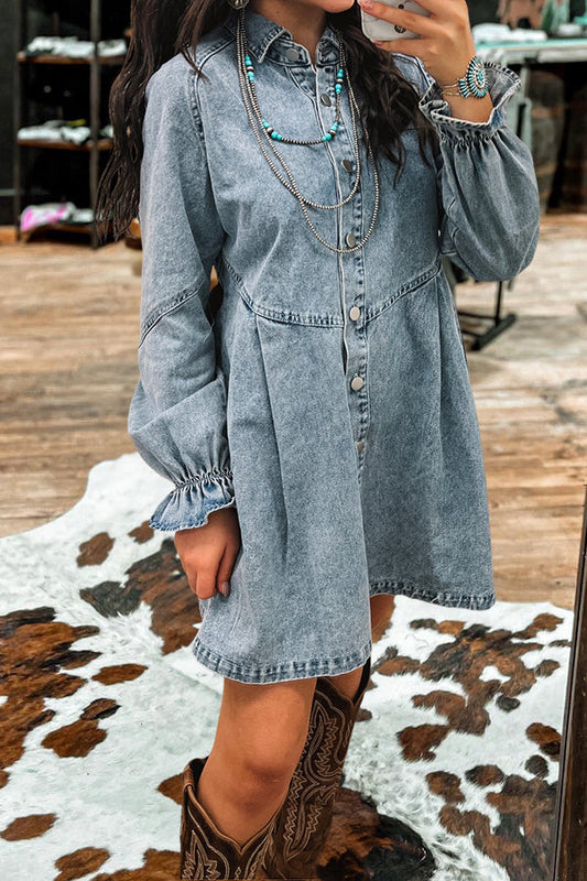 Vintage Washed Ruffle Denim Dress