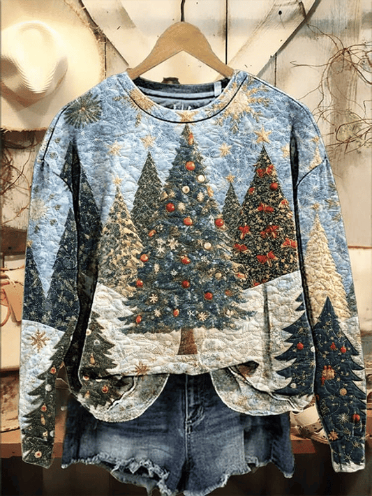 Women's Christmas Tree Long Sleeve Crew Neck Sweatshirt