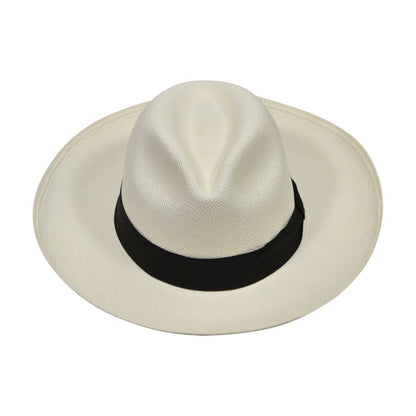 Genuine Panama Hat - Black Band - Wide Brim Classic Summer Fedora - White Toquilla Straw - Handwoven in Ecuador - GPH - HatBox Included-FREE SHIPPING