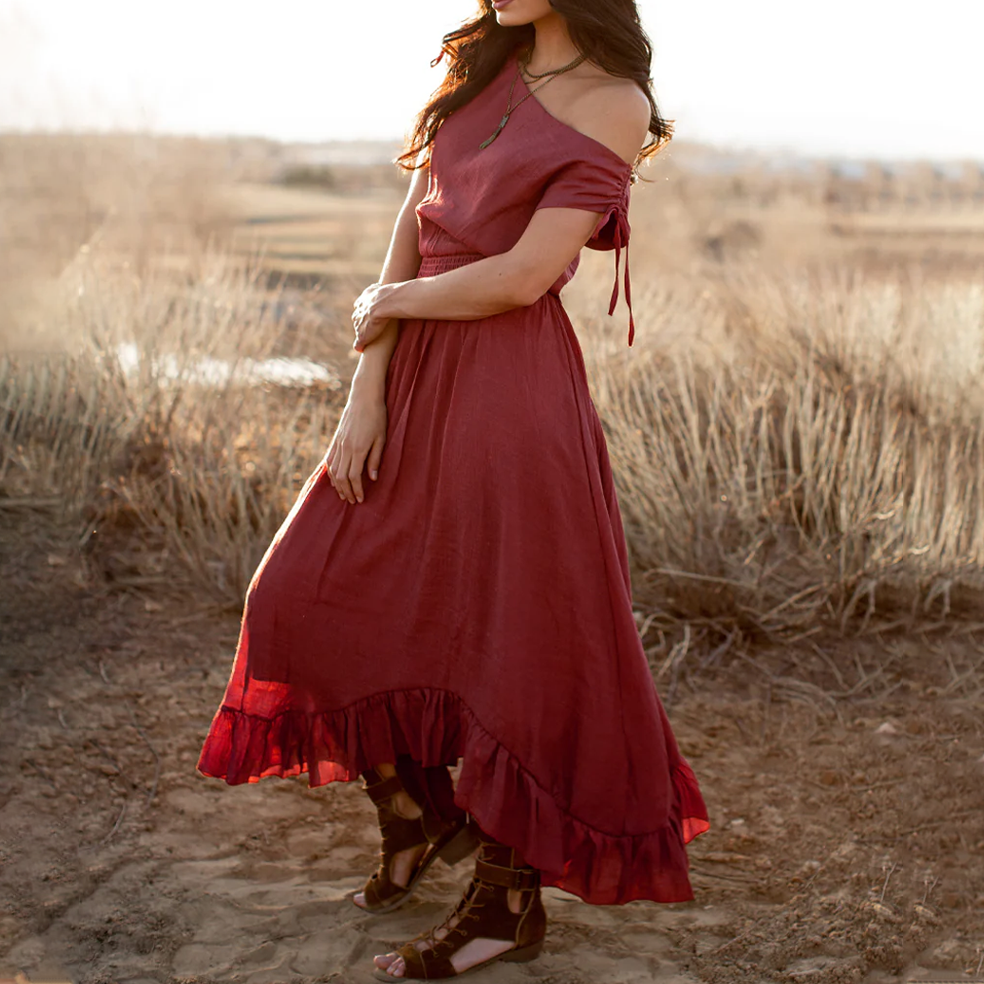 Ladies Vintage Western Style Cotton And Linen Mesa Rose Rustic Boho Dress