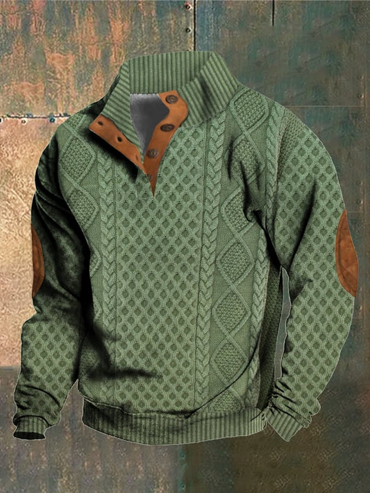 Men's Retro Western Knitted Print Stand Collar Sweatshirt