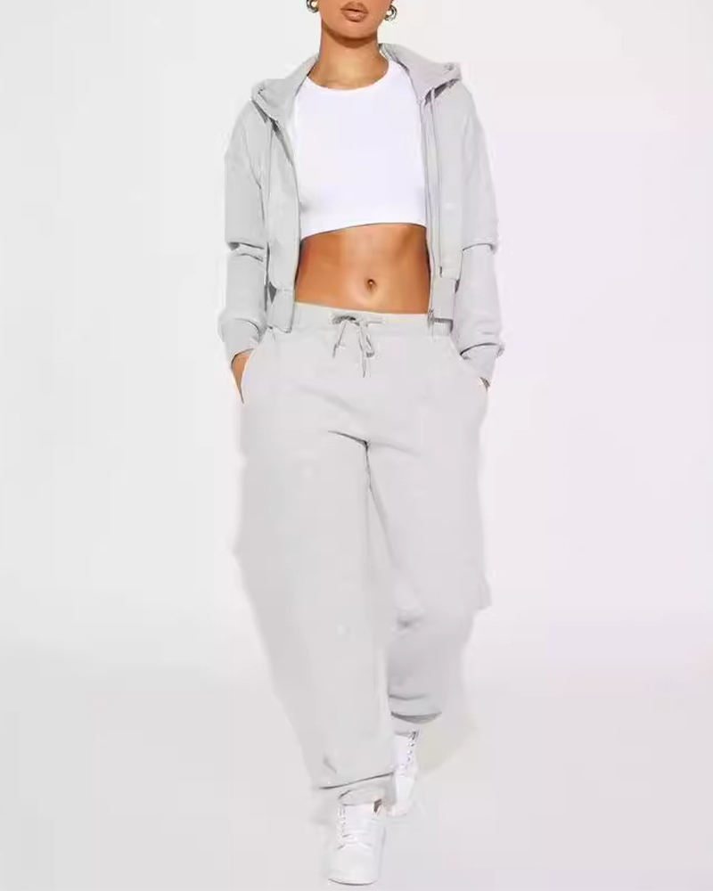 Hooded Long-Sleeve Casual Athletic Trousers Suit