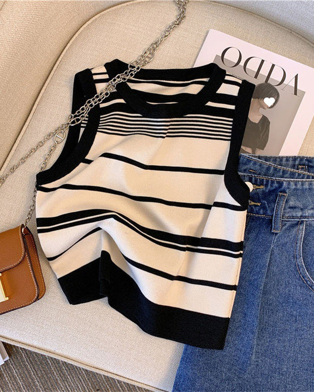 Striped Knit Sleeveless Casual Top