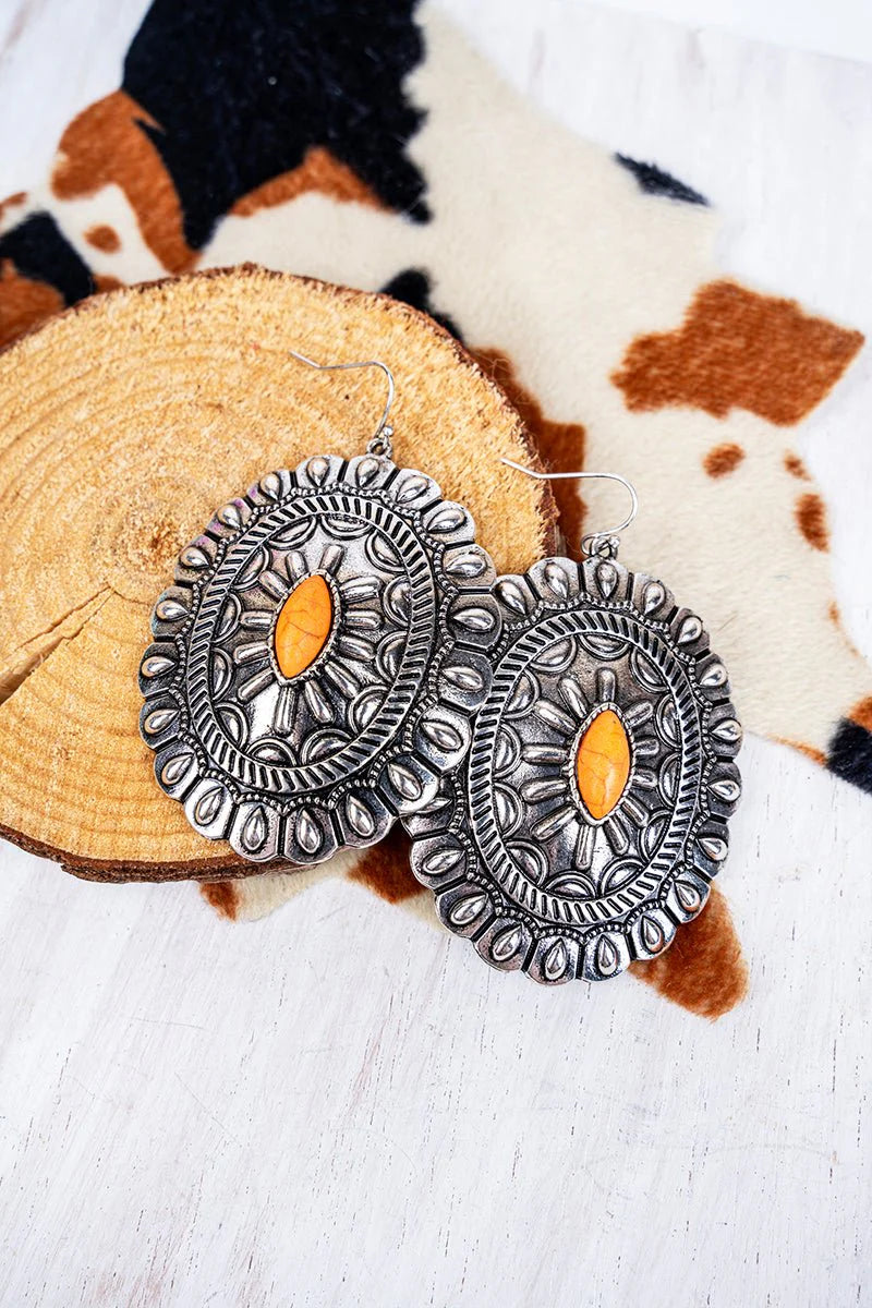 Orange Stone Concho Earrings