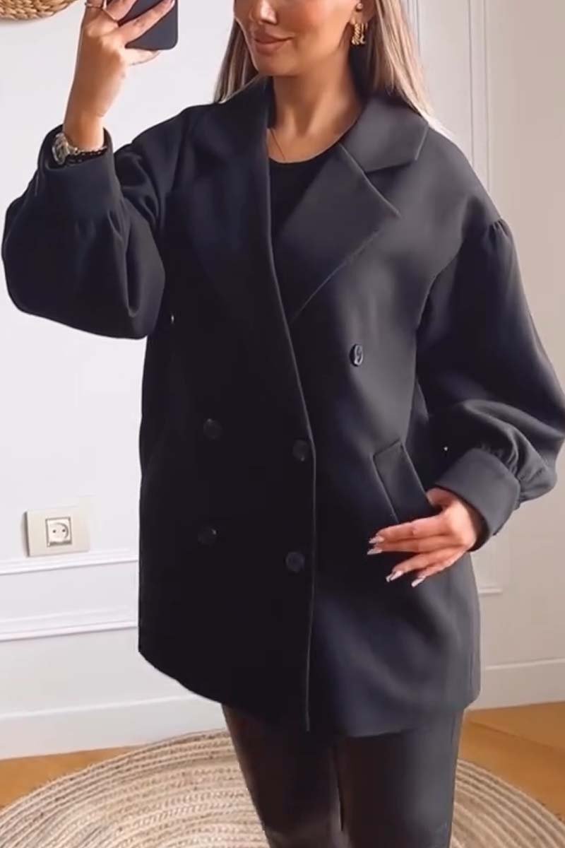 Women's casual puff sleeve double breasted coat