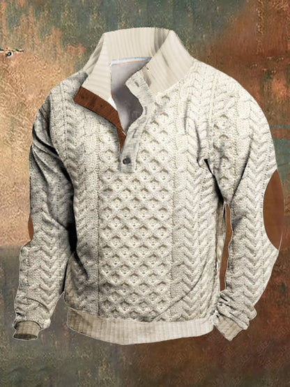 Men's Retro Simple Casual Color Block Stand Collar Sweater